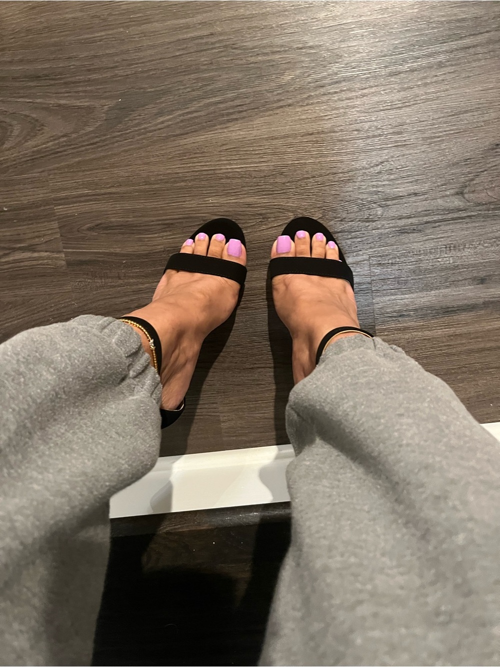 IDIFU Black Ankle-Strap Stiletto Heels with Purple Toenail Accent - Picture 4 of 7